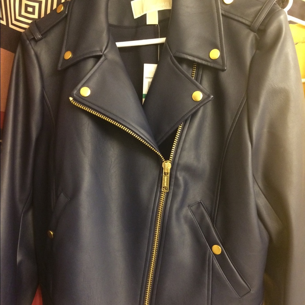 Navy blue faux leather jacket